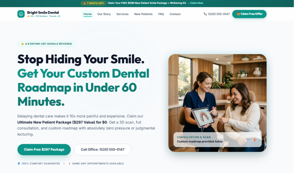 Bright Smile Dental Home Page Screenshot